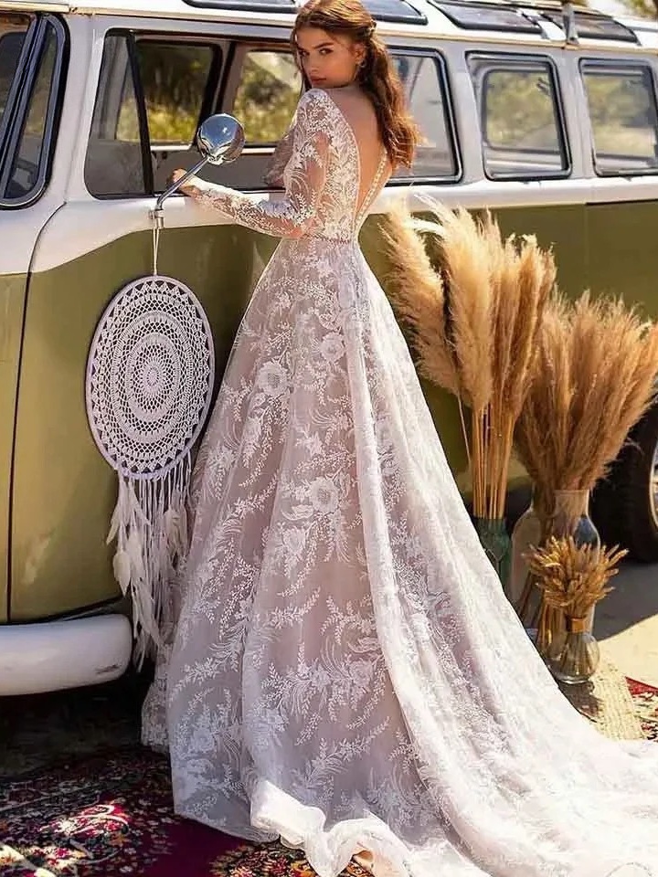 Suknia Ślubna Boho Długi Rękaw 1 Suknia ślubna Boho Księżycowa Pieśń
